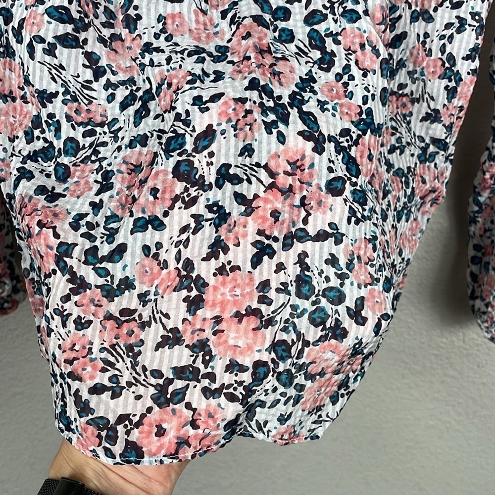 Veronica Beard Antonette White Floral Ruffled Silk Blouse Long Sleeve Sheer Sz 2 - Picture 8 of 16